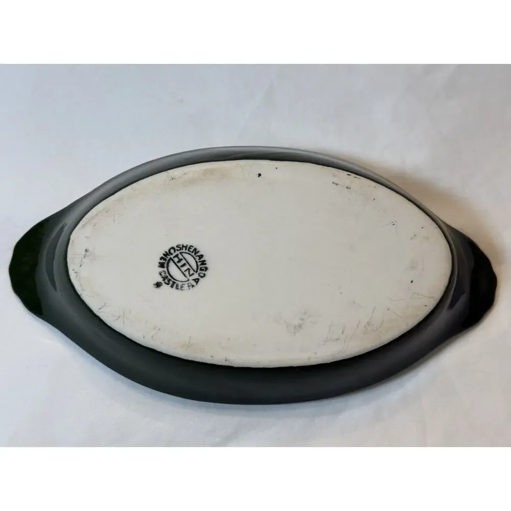 Shenango Ceramic Oval Baking Dish White Green Oven Safe 11x7in One-Piece